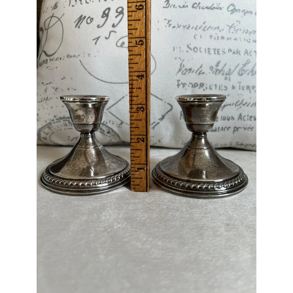 Vintage P.S. CO Sterling Silver Cobalt Candlestick Holders Pair Weighted 09